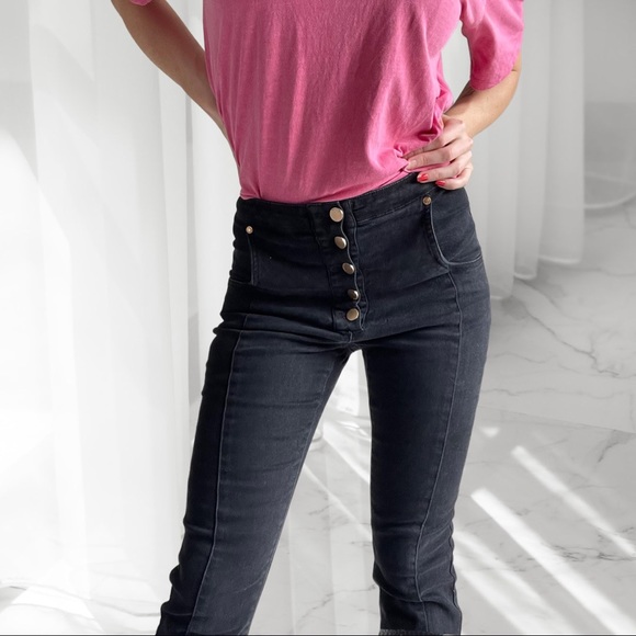 ALICE MCCALL denim frayed ankle flares with button fly, size 10 - Picture 6 of 15